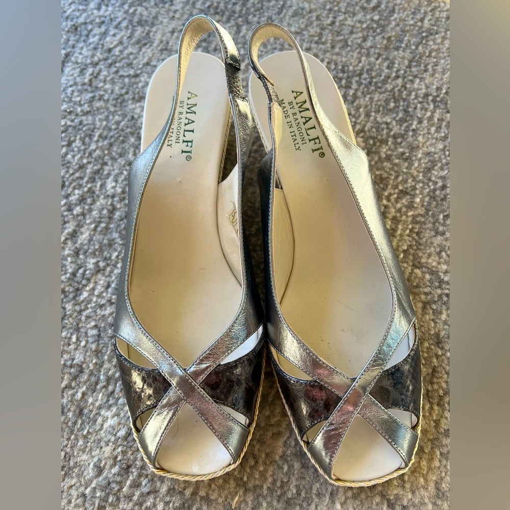 Amalfi Silver Metallic Slingback Wedge Sandals